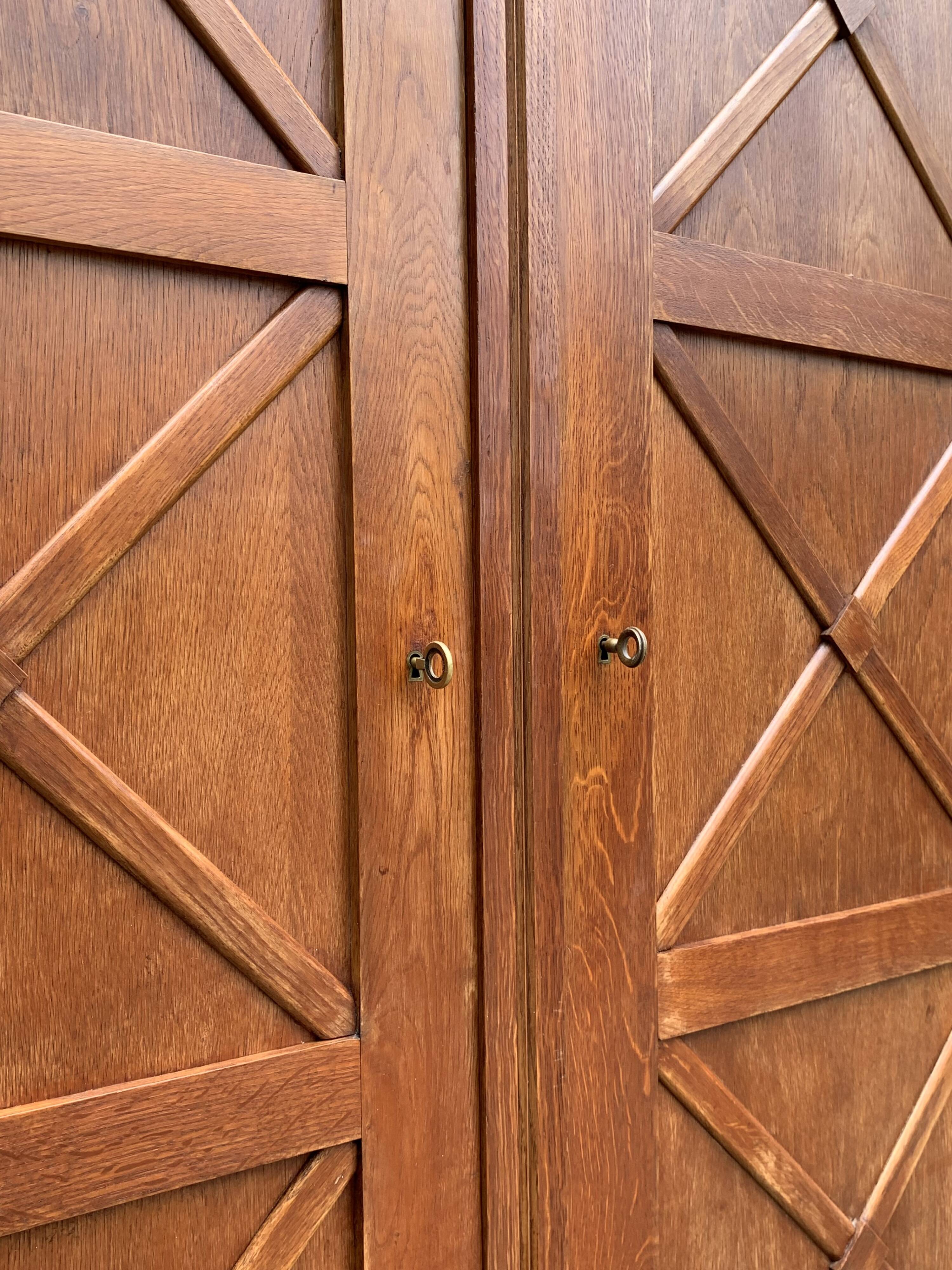 Vintage solid oak cross-braced wardrobe 1940