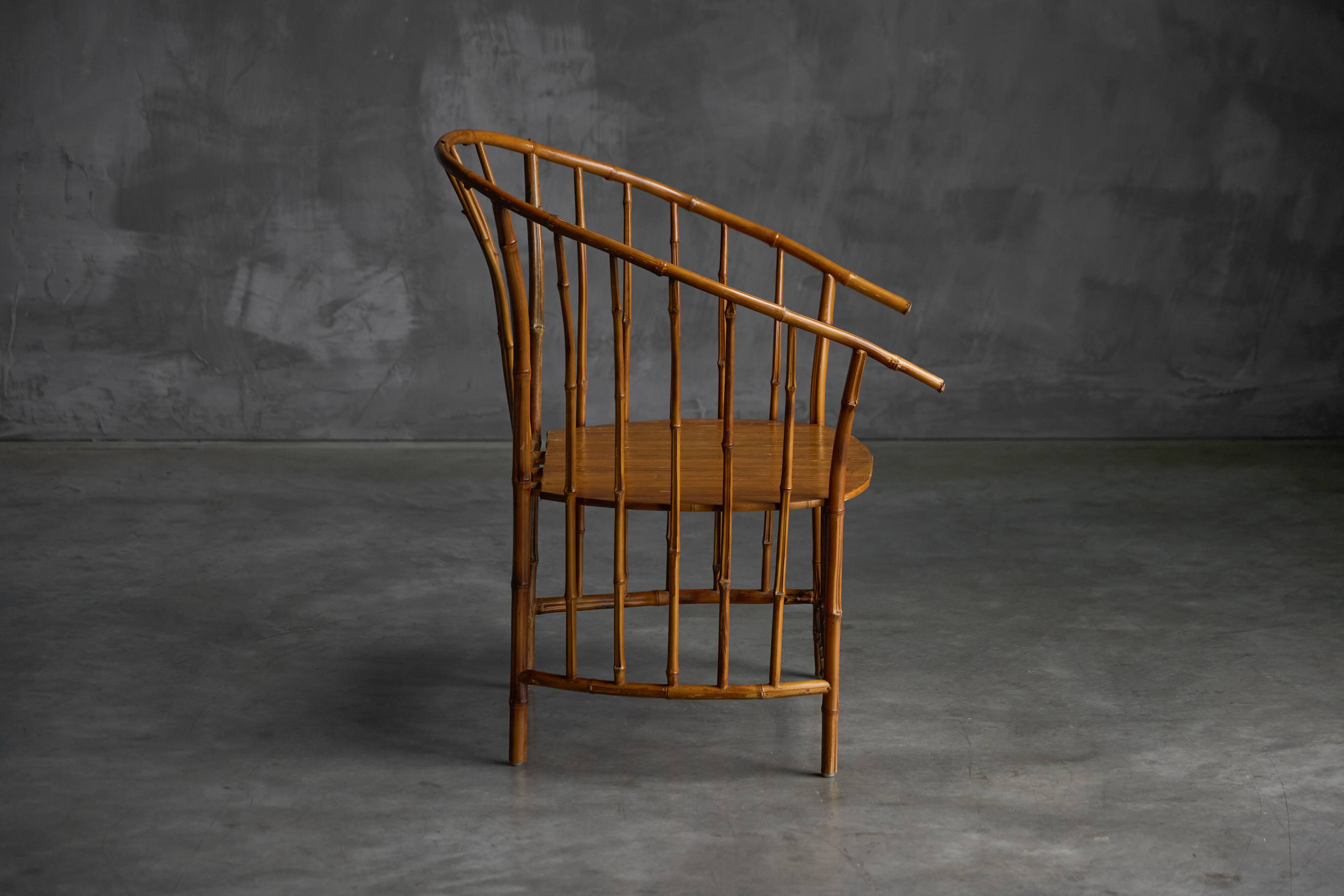 Rustic Wabi Sabi Bamboo Armchairs, France, 1970s