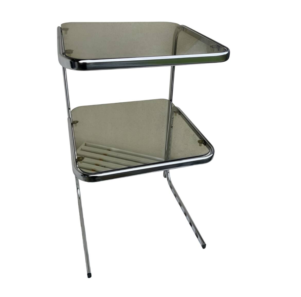 Vintage 1970s side table in smoked glass and chrome.