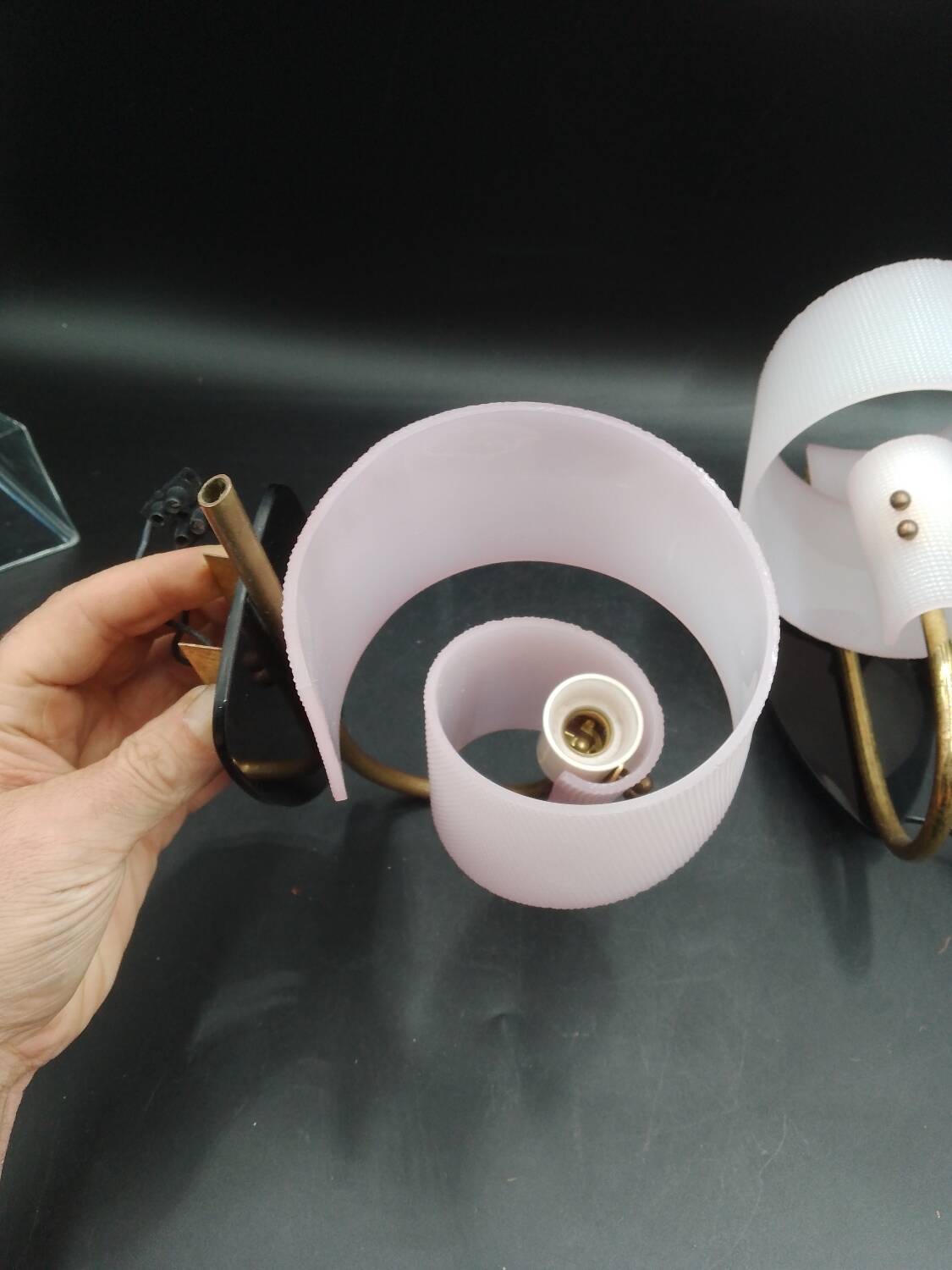 Pair of wall lights 1950 1960 Design Geru Leuchten Plexiglas and Brass