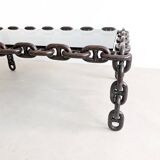 Table basse brutaliste à maillons de chaîne des années 1970