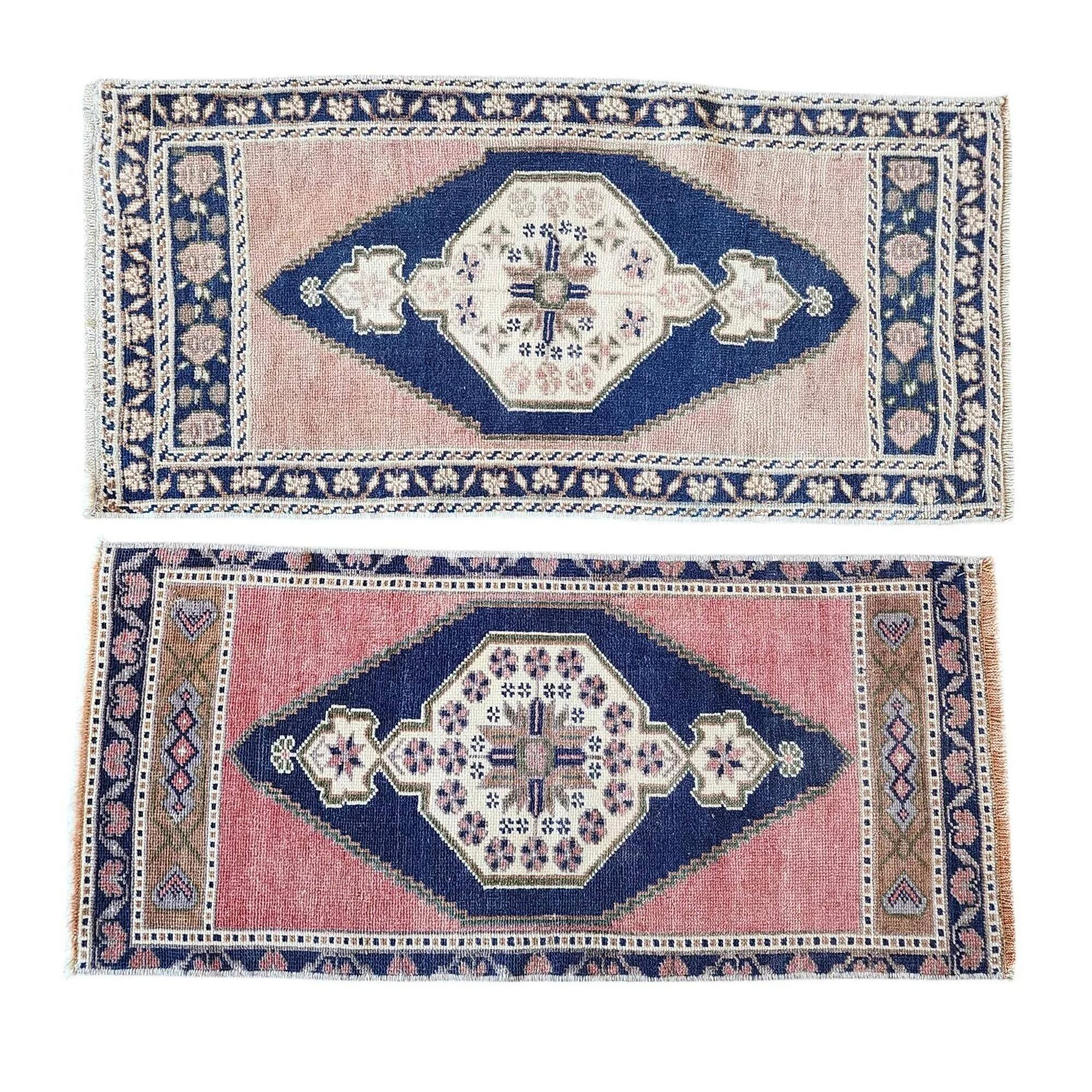 Set of 2 vintage handmade Turkish rugs 48x103 cm