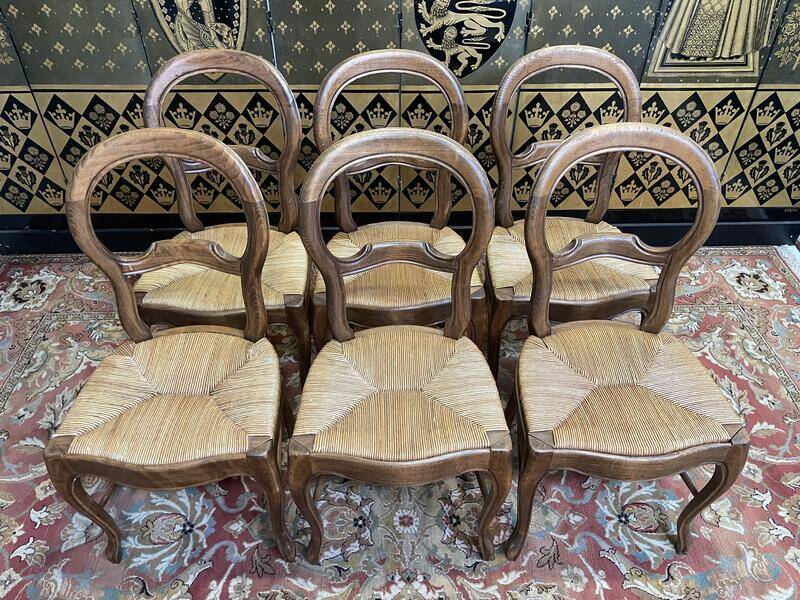 Set of 6 Louis Philippe style straw chairs