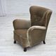 1960s, Danish armchair, green furniture velour, oak wood legs.