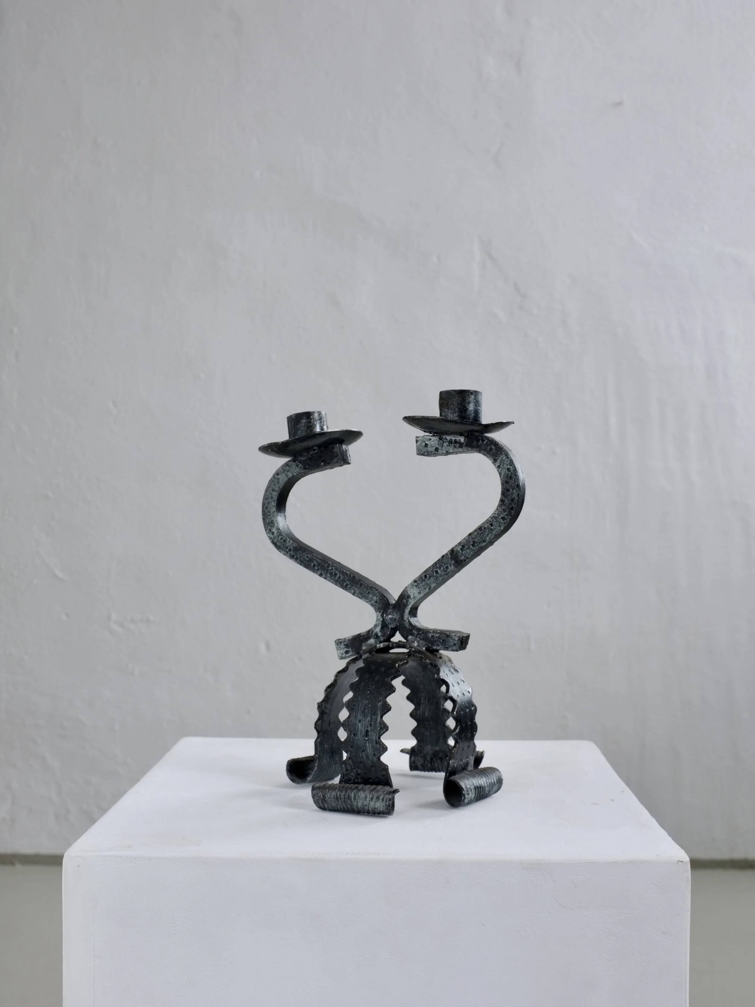 Brutalist sculptural iron candle holder | Netherlands | 1970s