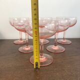 Champagne glass in pink glass with floral engraving
