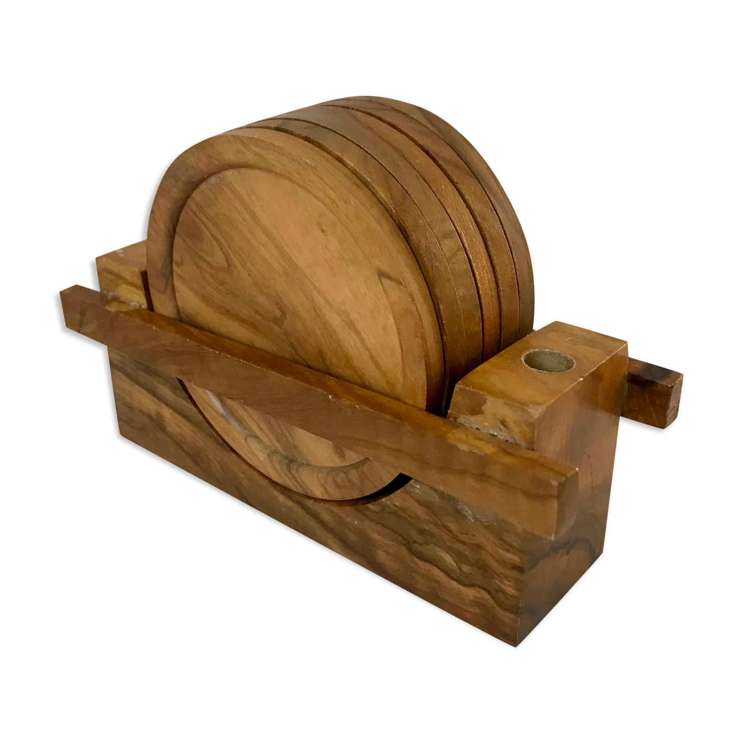 Set of 6 coasters in vintage olive wood 60s