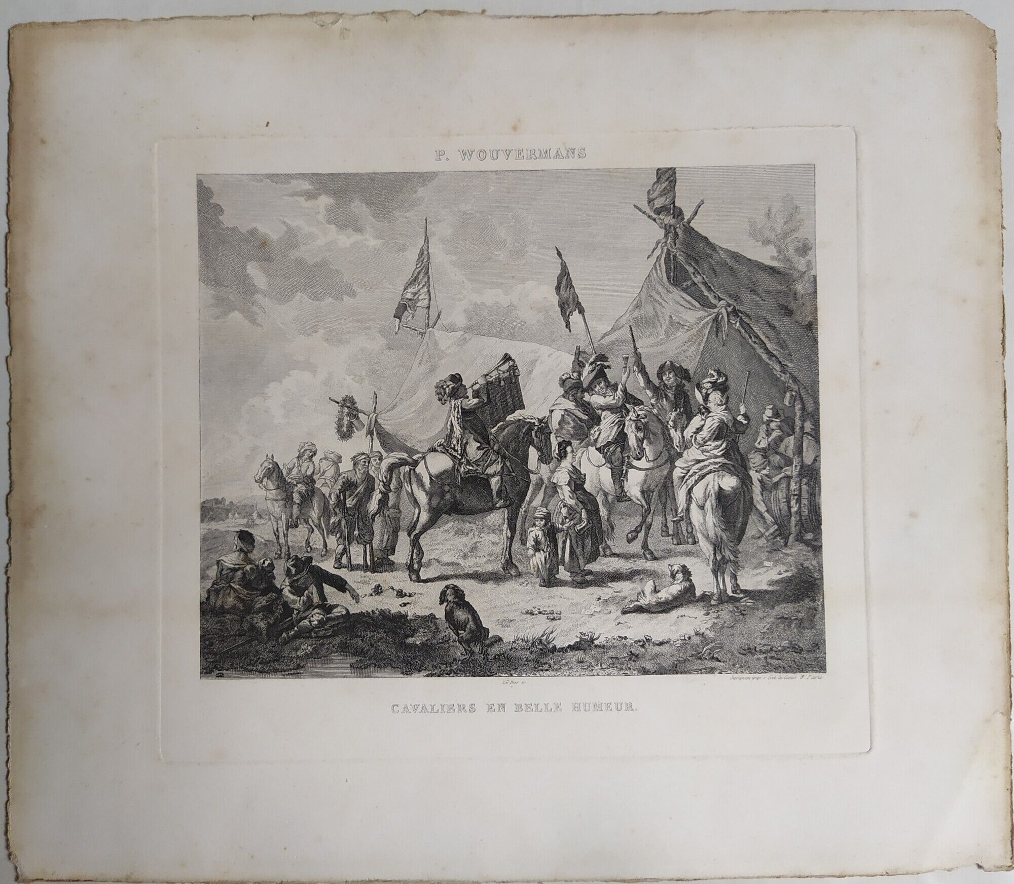 Dutch engraving XVIIIth "Riders in good humor"