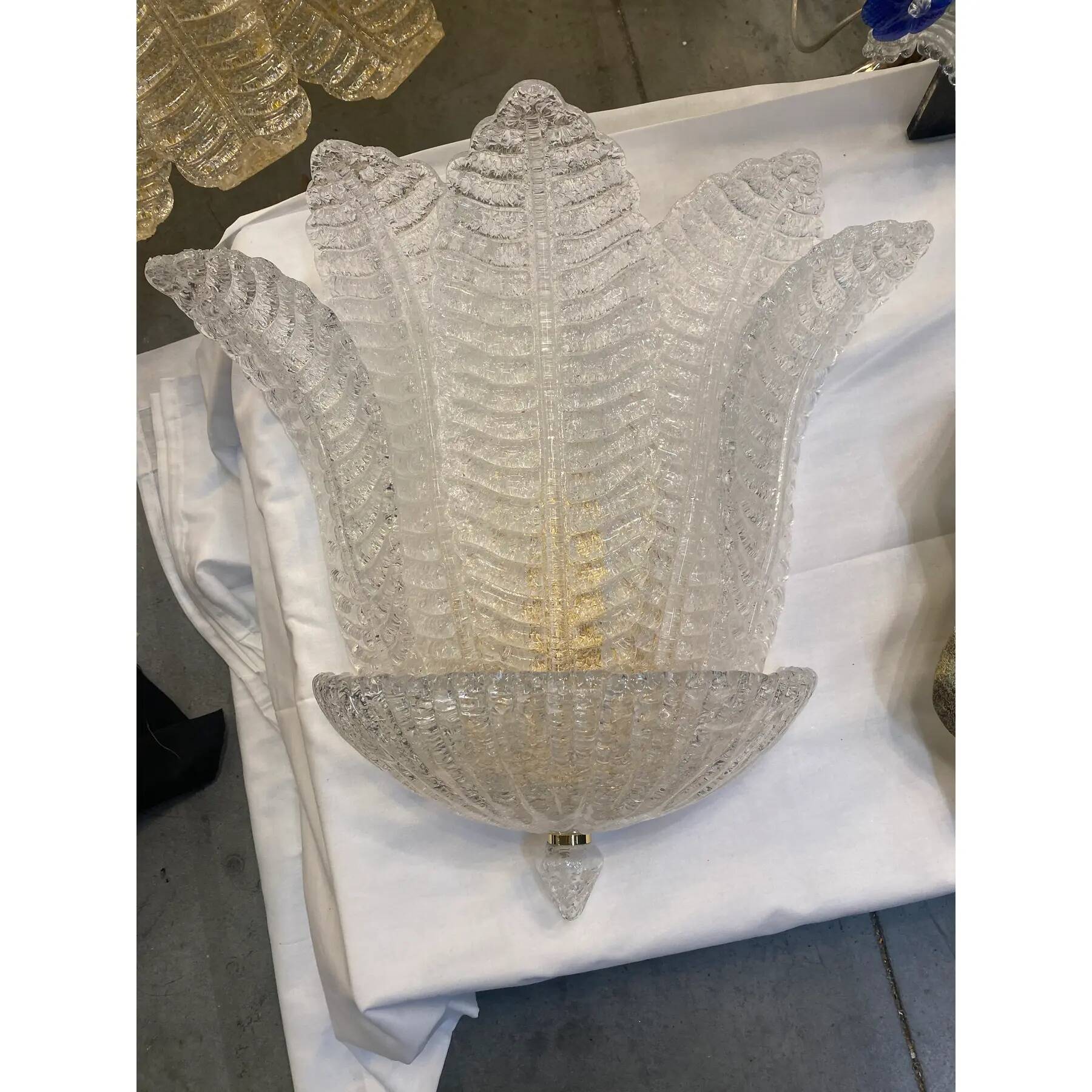 Pair of Murano Glass Tronchi Wall Sconces in Transparent Gold