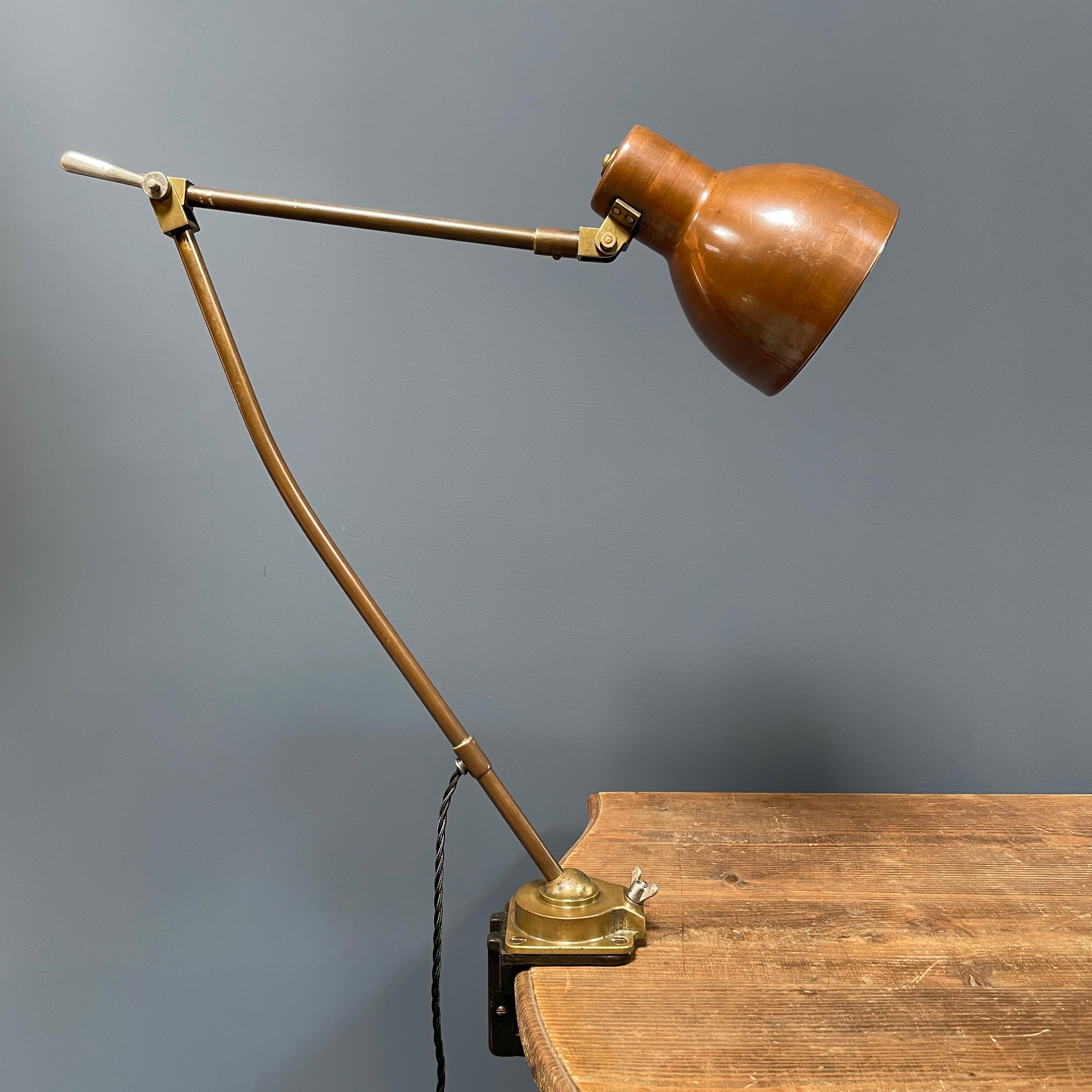 Industria Rotterdam clamp lamp made of brass and copper from the 1930s