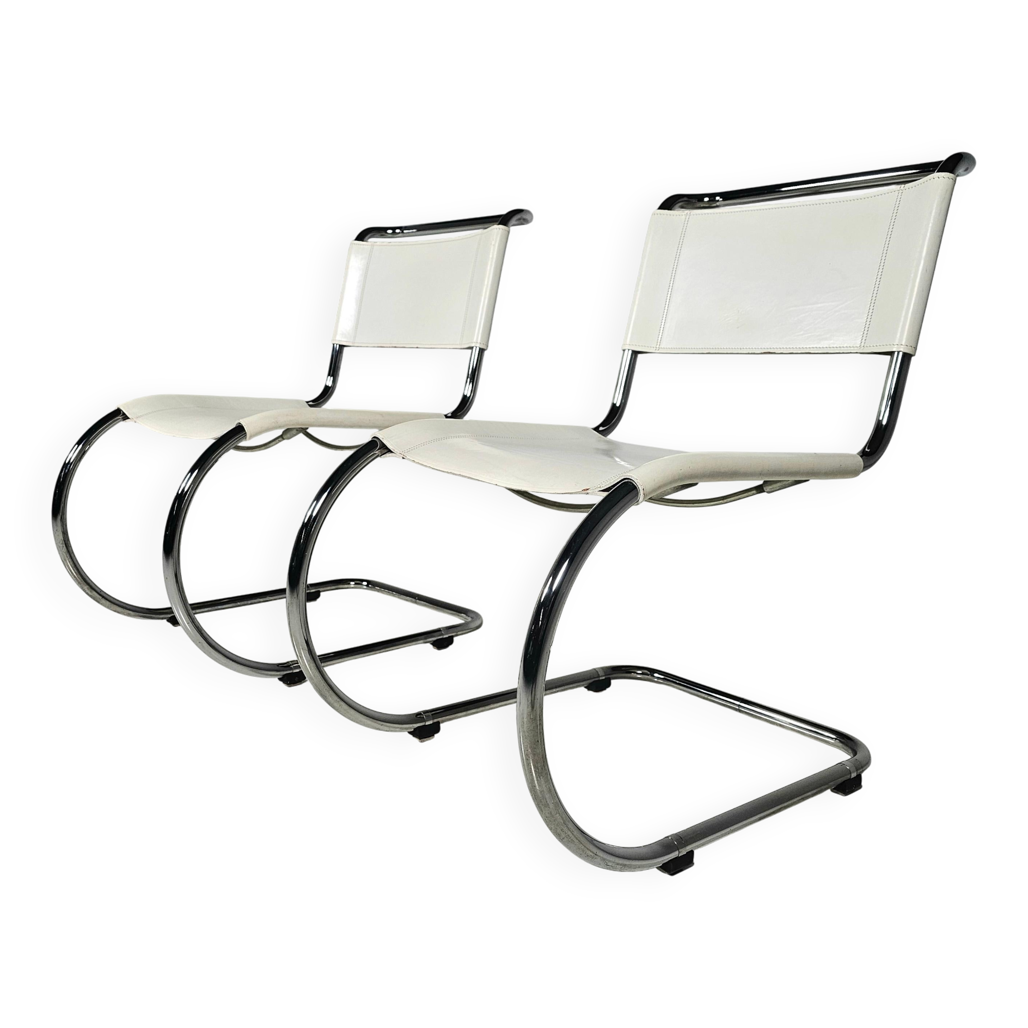 Set of 6 white cantilever dining chairs MR10 by Mies van der Rohe for Thonet, 1980s.