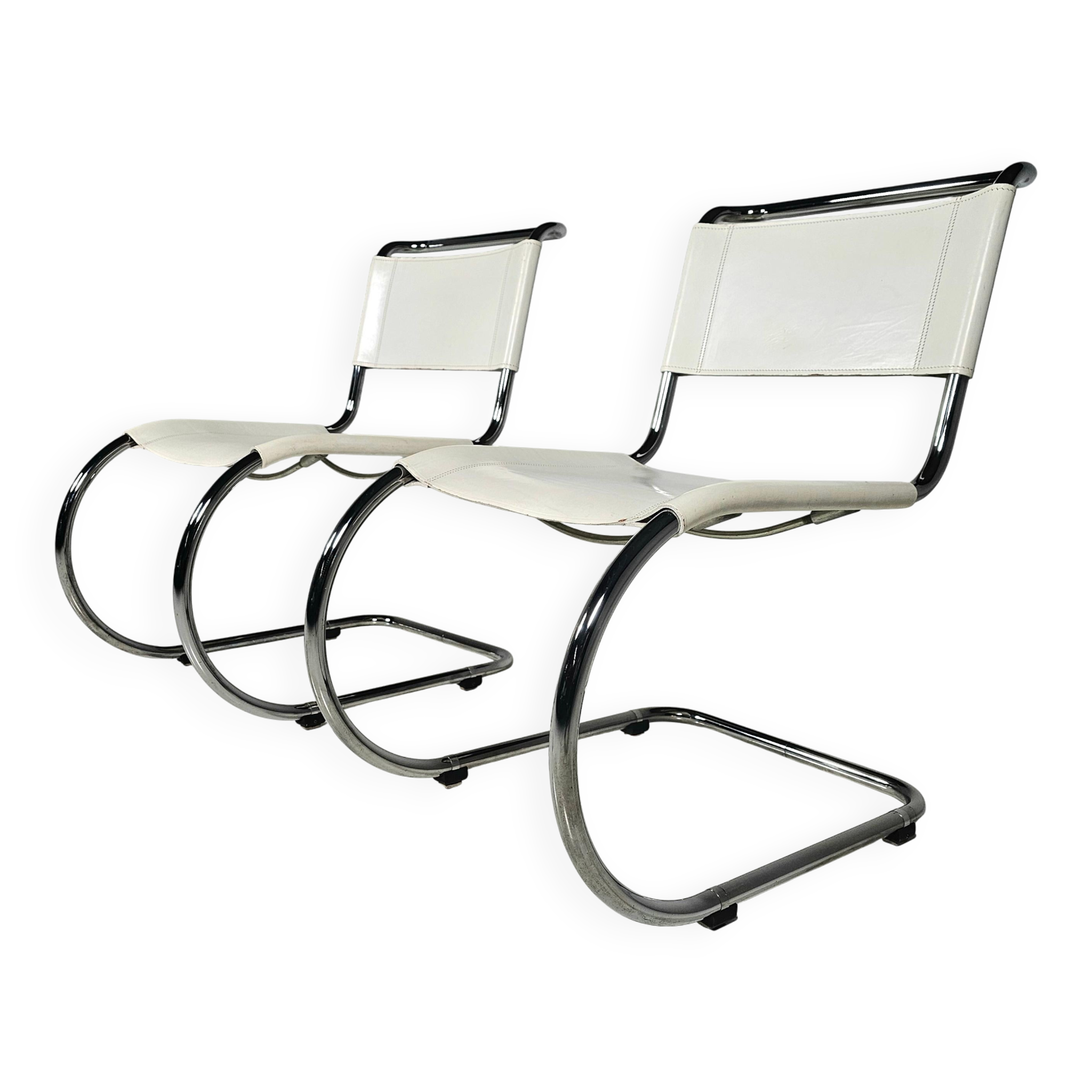 Set of 6 white cantilever dining chairs MR10 by Mies van der Rohe for Thonet, 1980s.