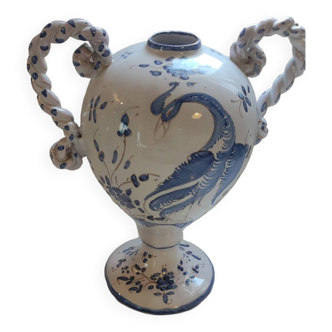 Amphora vase in blue Tolosan martens earthenware