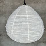 Large pendant light in Japanese-style natural rattan and linen in the shape of a drop H55 D60