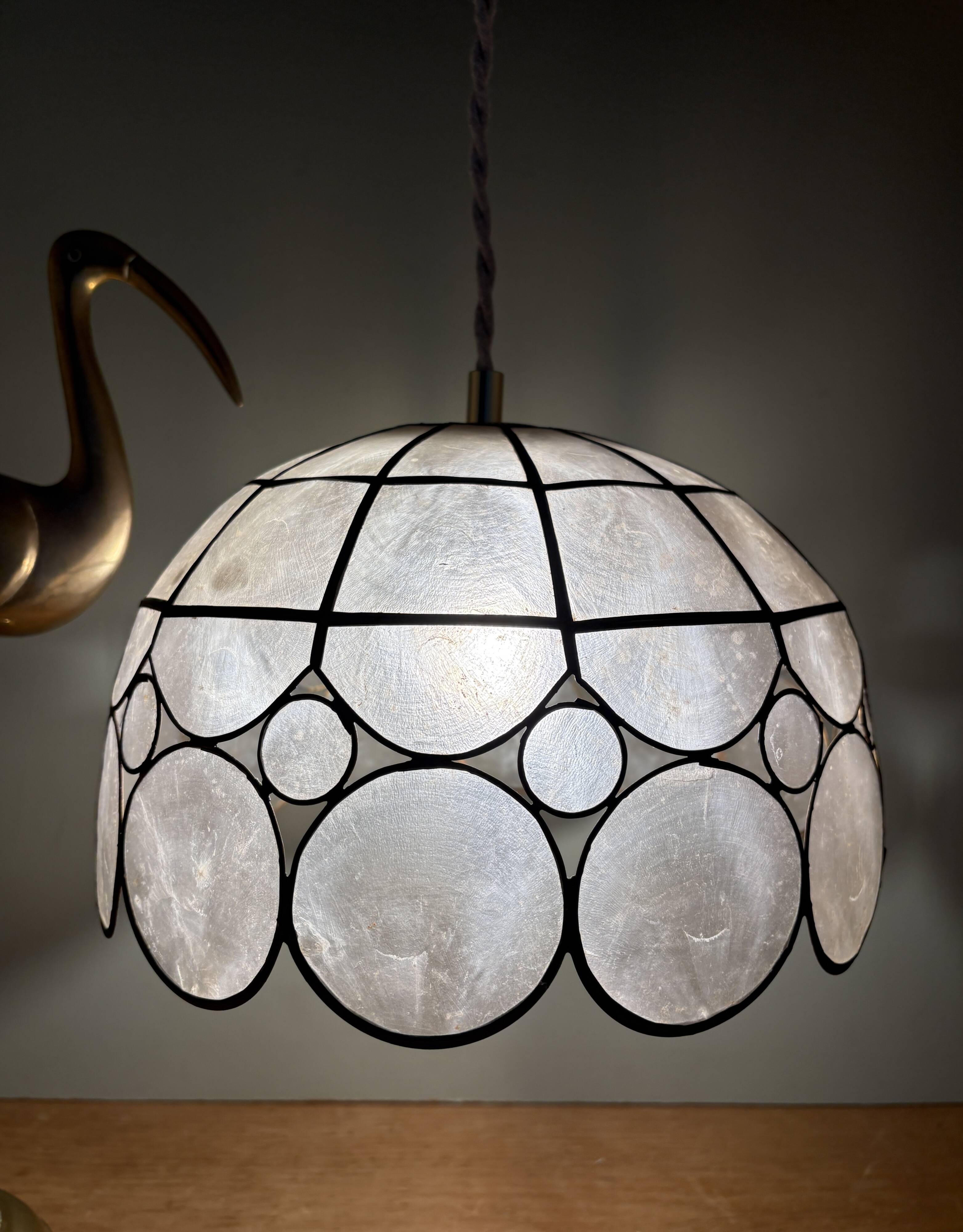 Vintage mother-of-pearl and brass lampshade pendant light