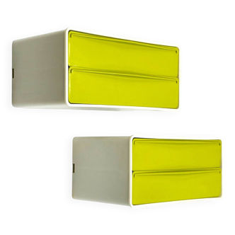 Paire d'éléments muraux avec commodes vert pois, années 1970