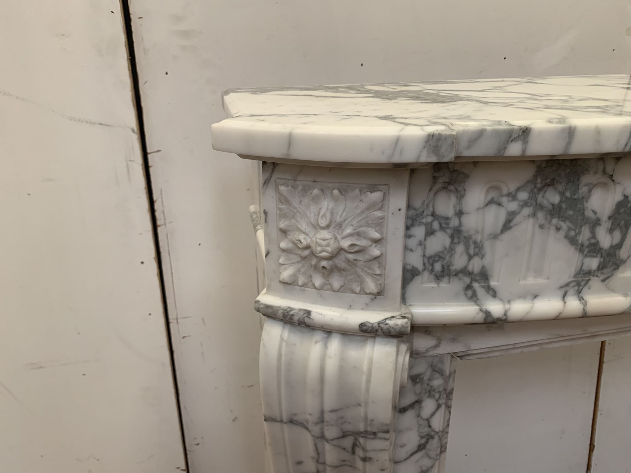 Louis XVI style fireplace in white marble veined carrara XIXth century