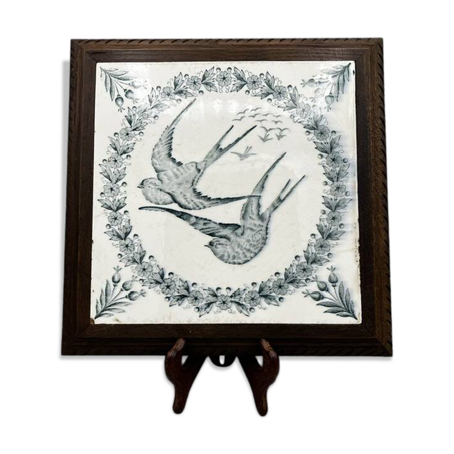 Cast iron trivet – swallow decoration – Longwy pottery