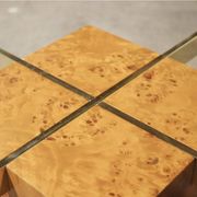Coffee table in elm burl and tempered glass by Jean-Claude Mahey for Roche Bobois.