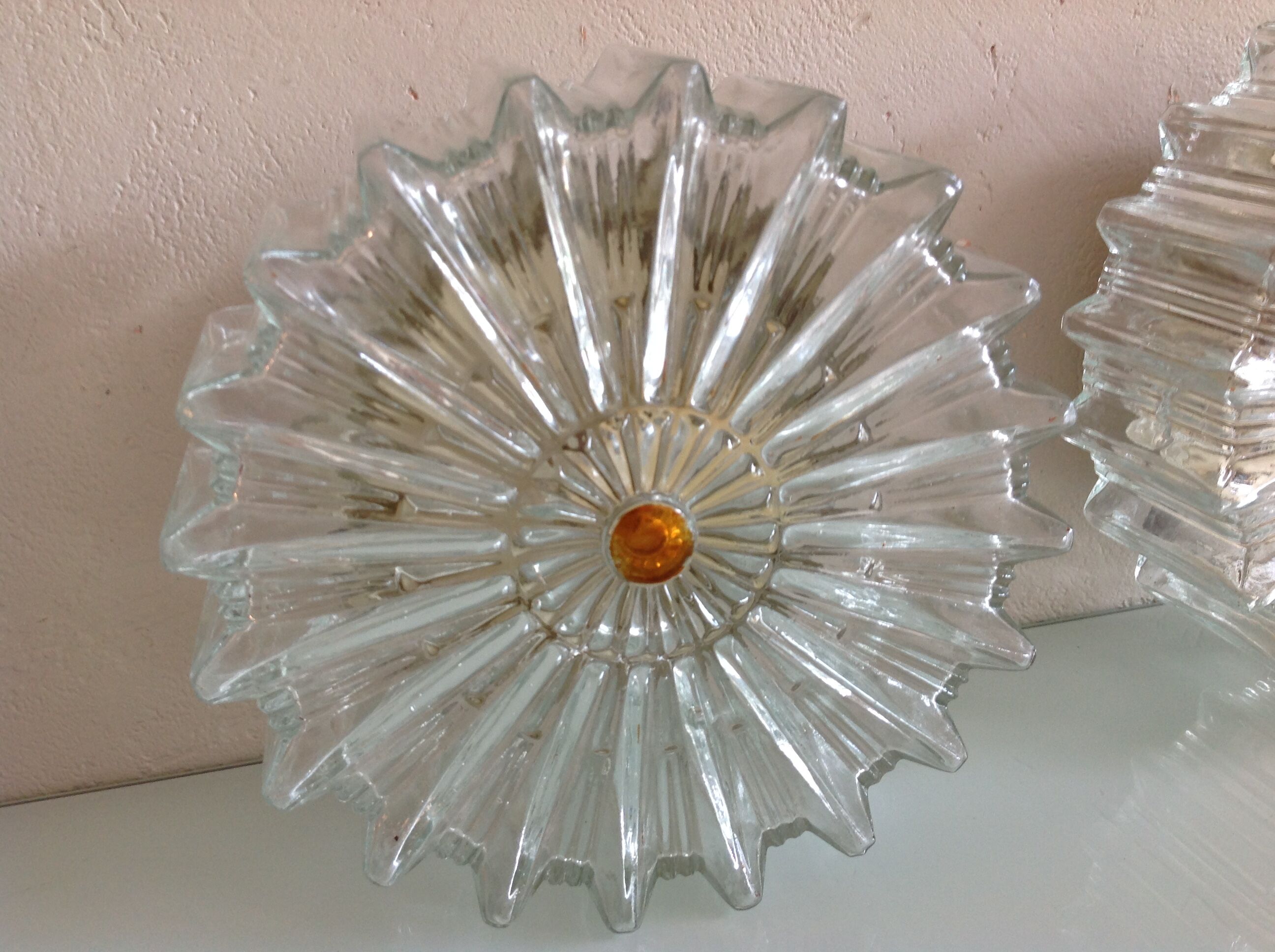 Paire de plafonniers ronds en verre structuré / vintage  années 60-70