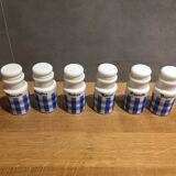 Set of 6 opaline spice pots from the 1960s