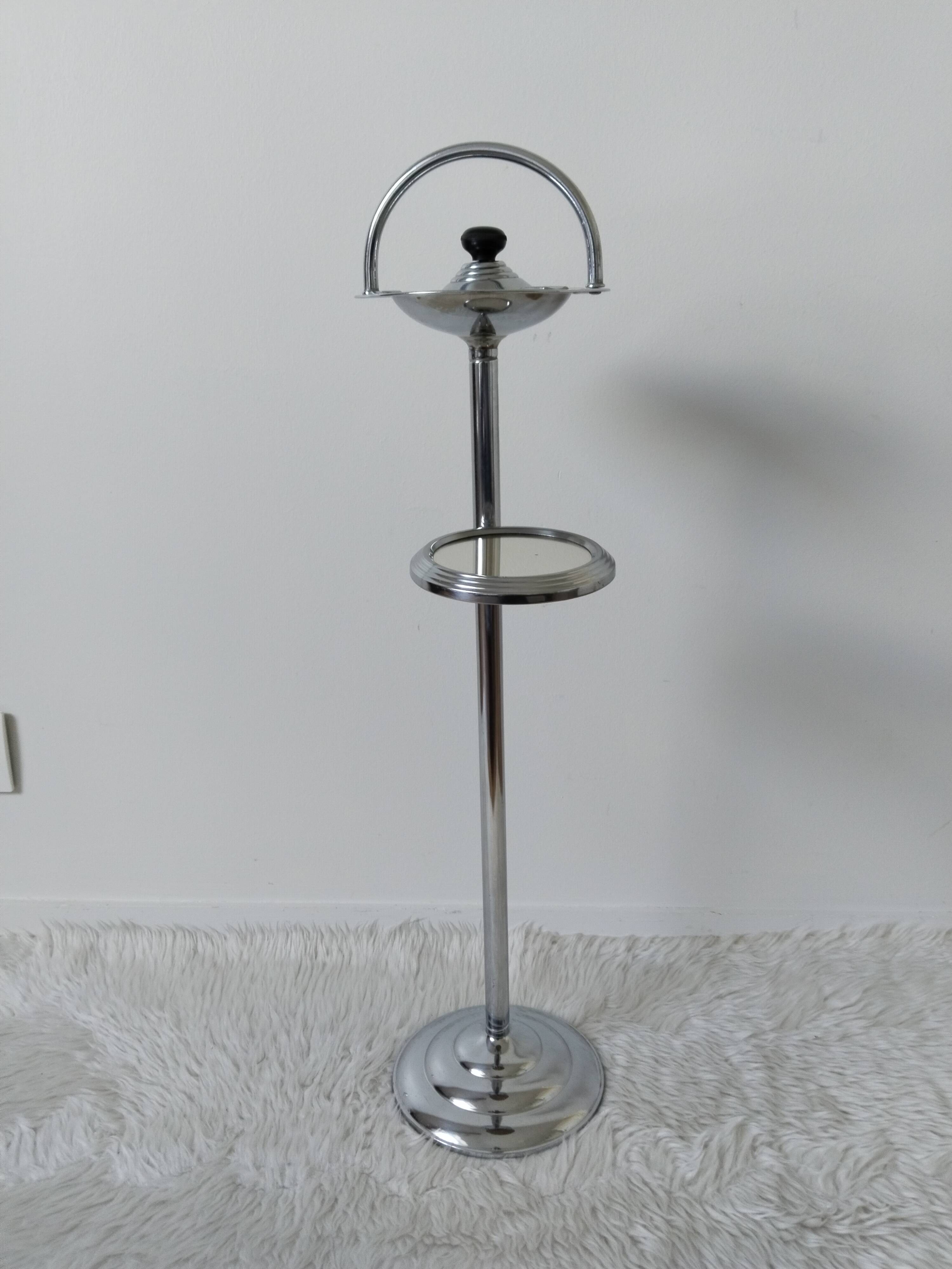 Free-standing ashtray, with mirror shelf