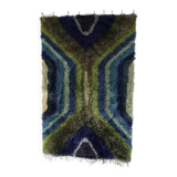 Tapis rya vintage abstrait en laine vert-bleu | Suède | Années 1960