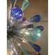 Murano Glass Sputnik Chandelier, Blue Air Drops, with Chromed Metal Frame
