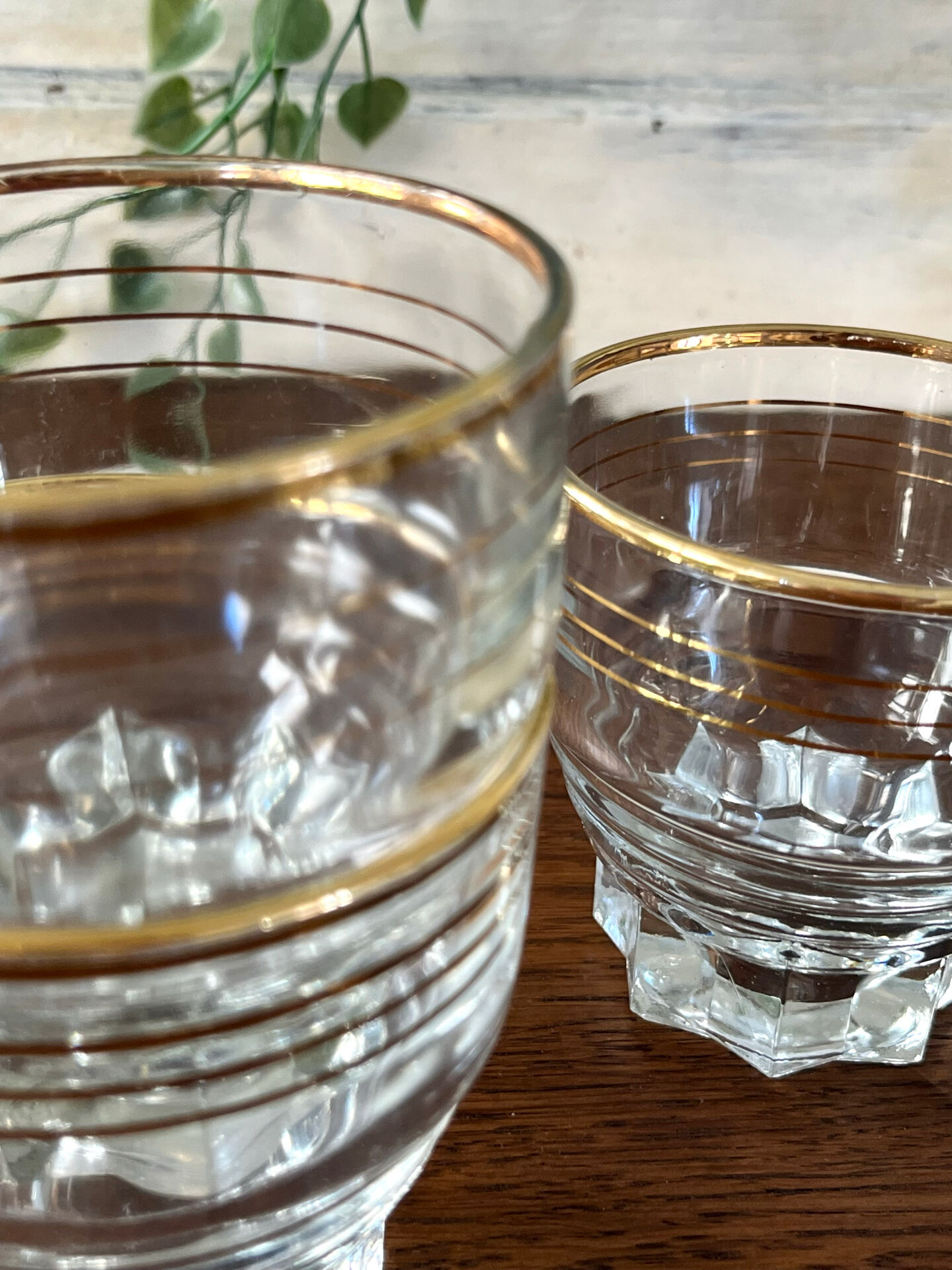Verres en verre vintage avec bord doré, ensemble de 6