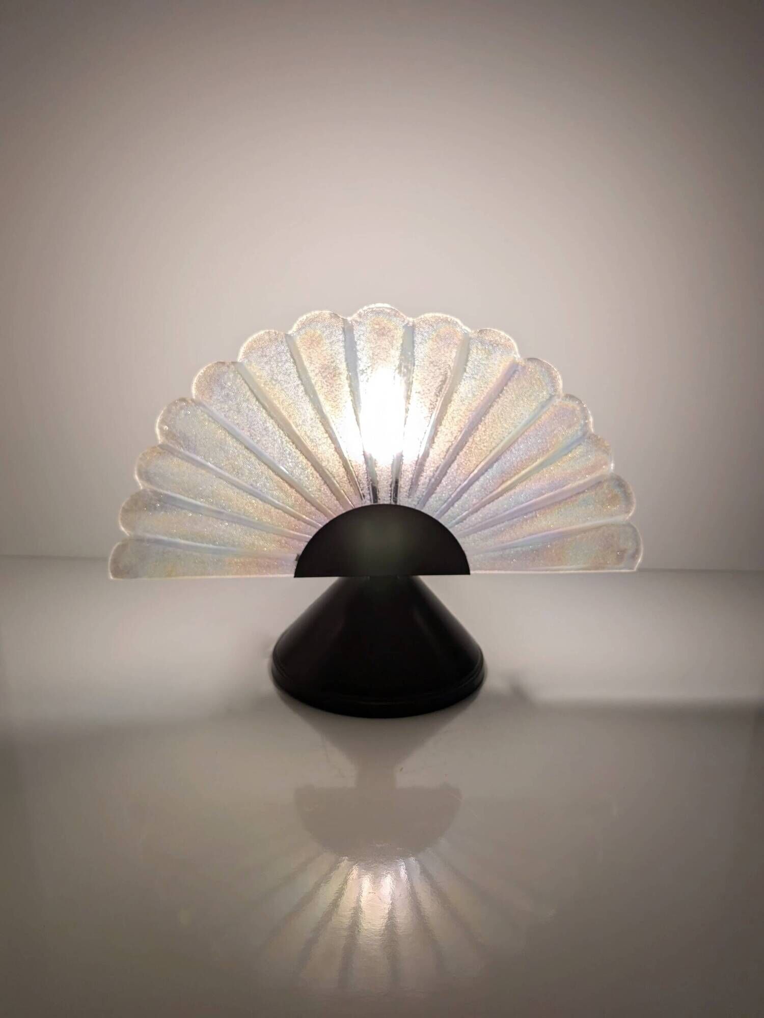 Vintage Murano table lamp 80s art deco iridescent fan