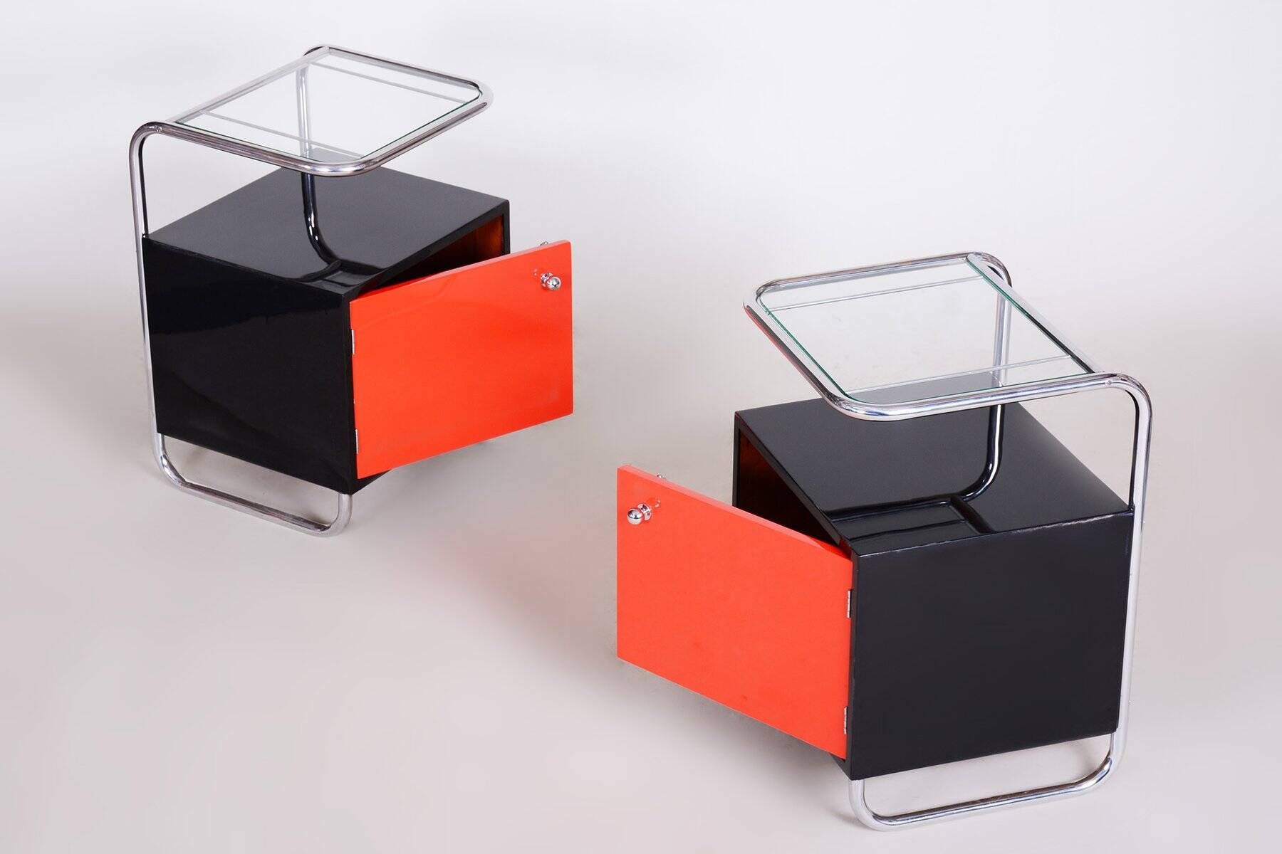 Bauhaus Bedside Tables attributed to Vichr & Spol, 1930s, Set of 2