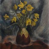 Oil on panel with raven or cozbeau still life with bouquet of flowers