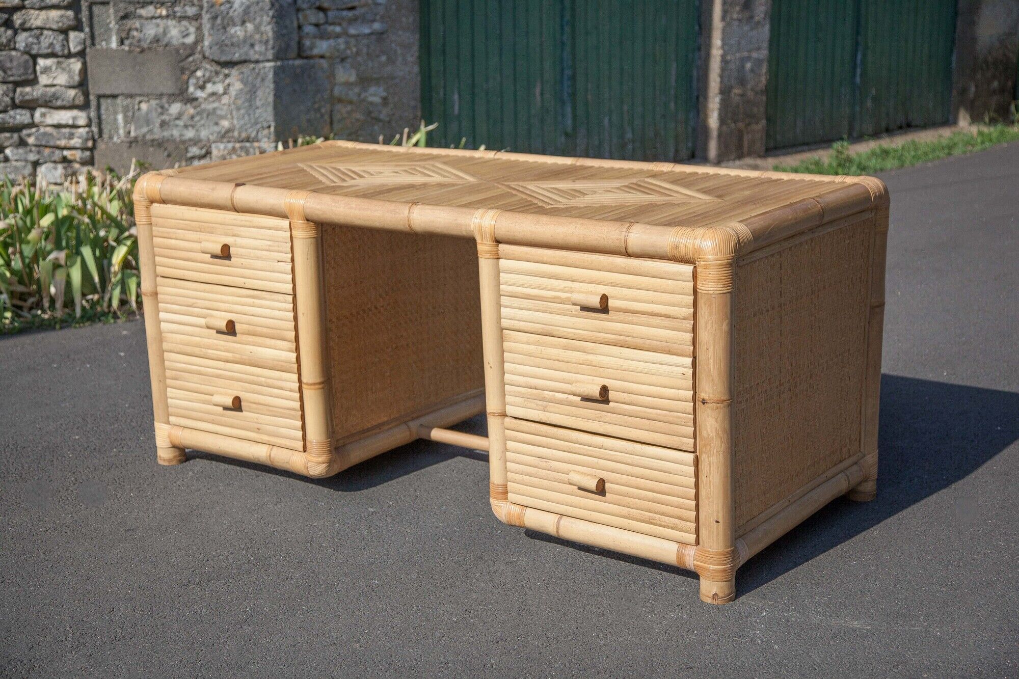 Bamboo desk, large drawer desk with chair, storage, bamboo furniture, interior decoration