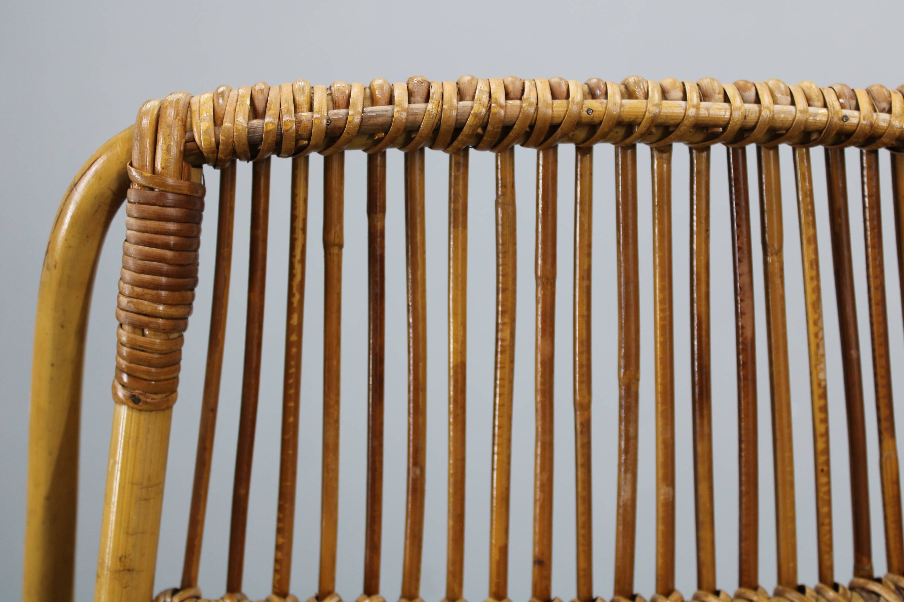 Rare pair of Alan Fuchs for ULUV rattan lounge chairs, Czechoslovakia, 1960s
