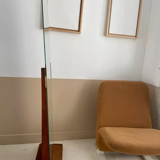 Vintage psyche art-deco mirror, oak and brass, France 1930