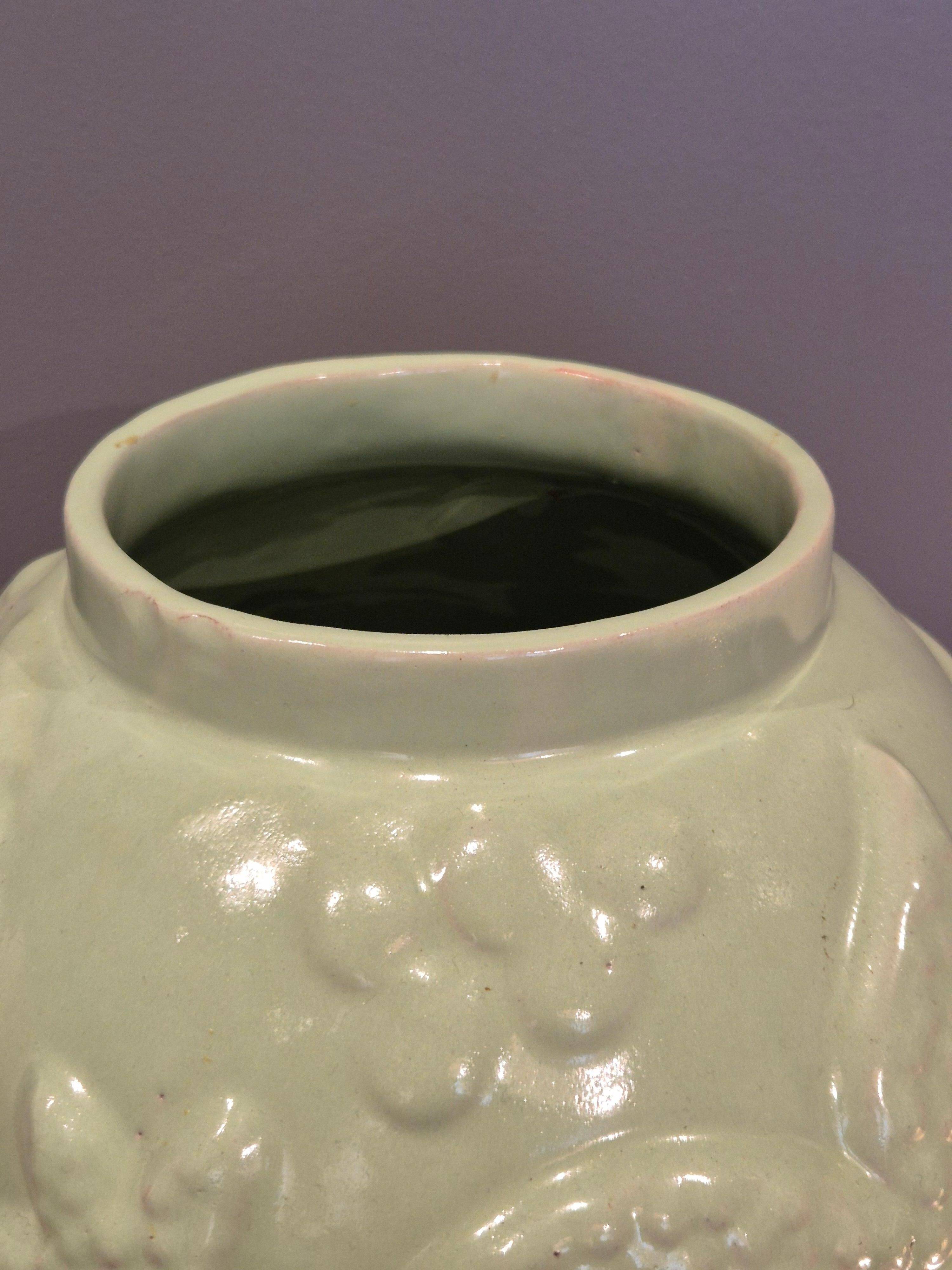 Large vase in celadon/green glazed earthenware, modern Swedish.