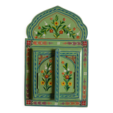 Mirror under shutters with painted flower decoration