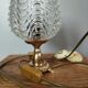 Golden metal foot lamp, twisted glass, vintage