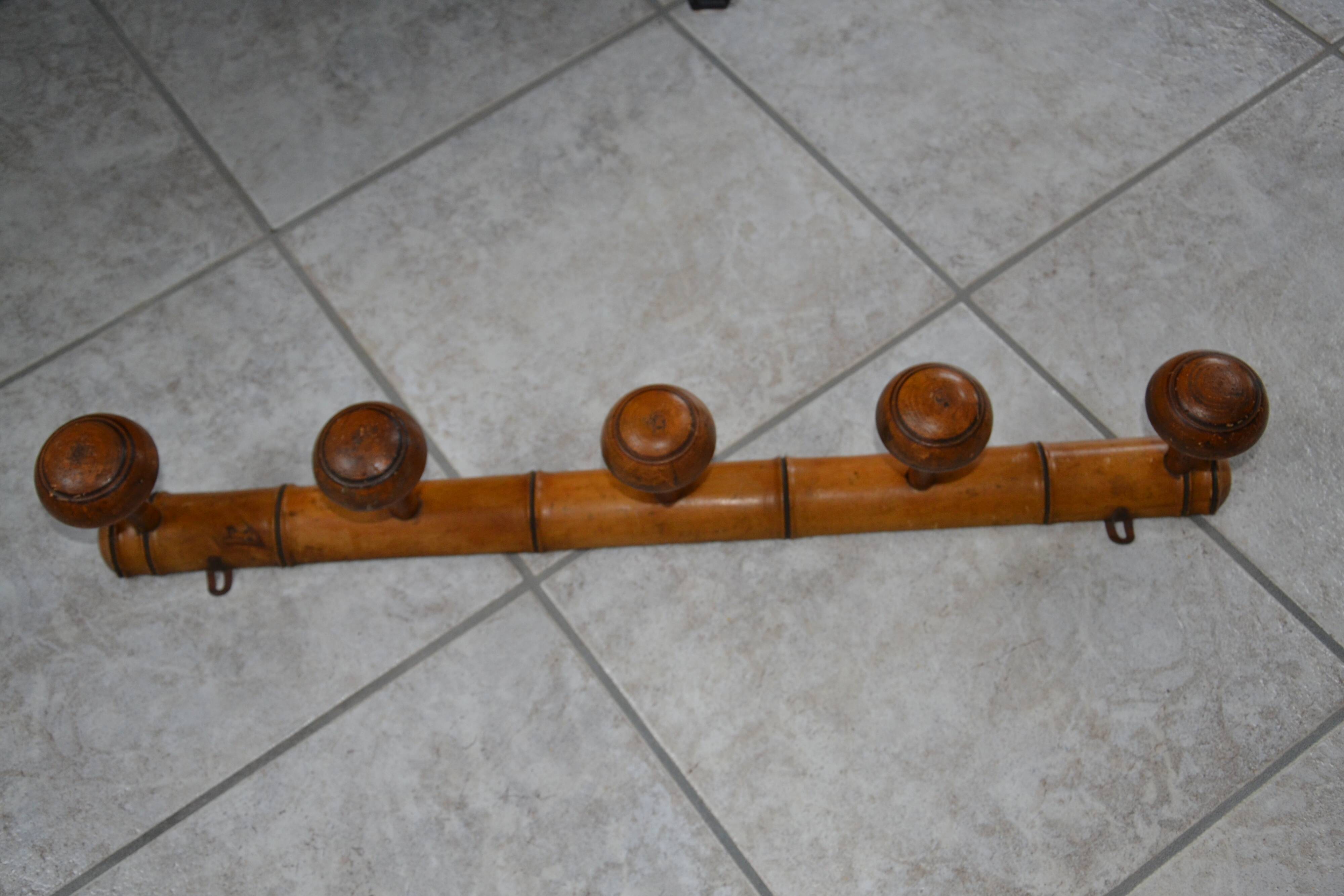 Antique turned wood coat rack imitation bamboo