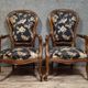 Pair of Napoleon III armchairs in mahogany with silk-style upholstery.