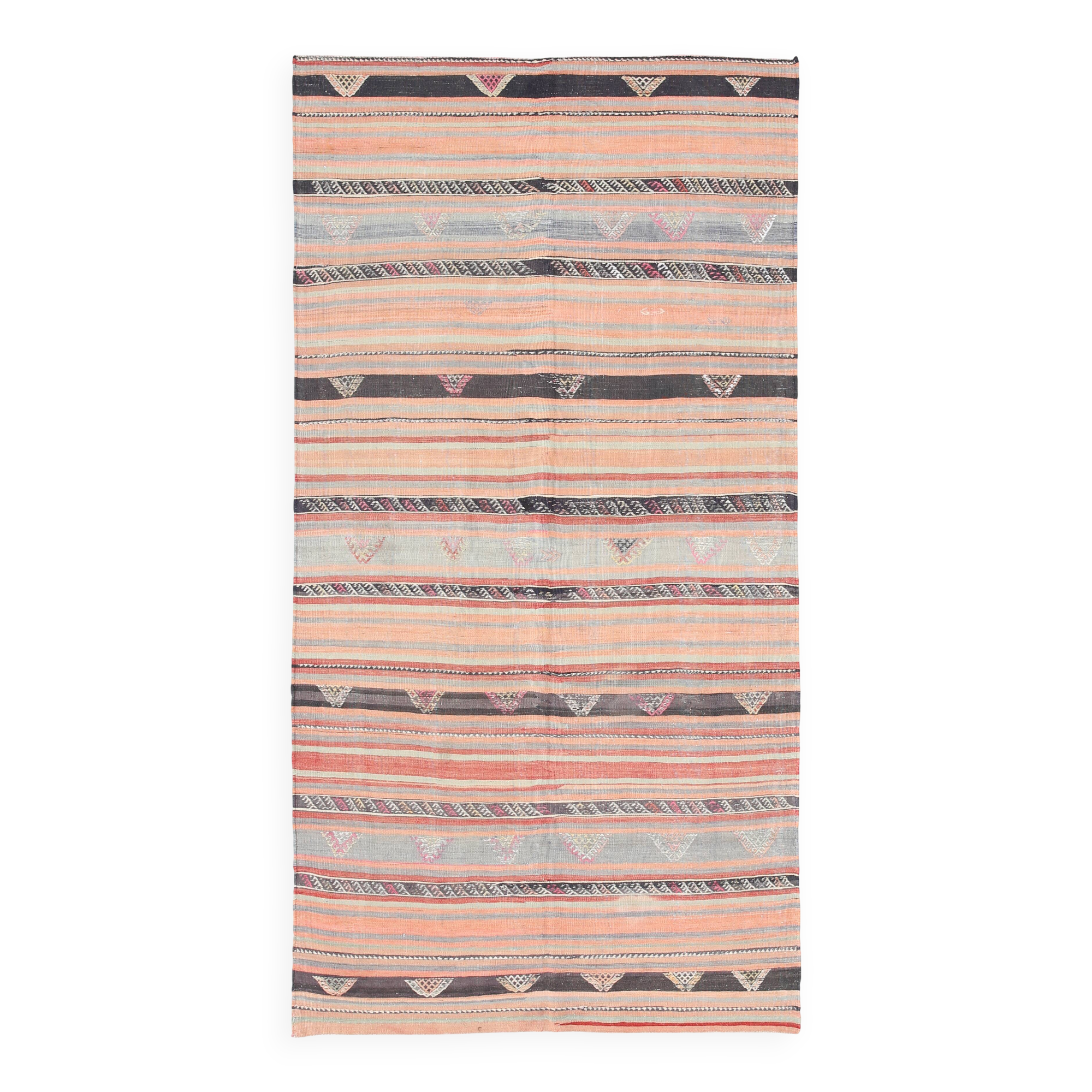 5x9 Rug For Living Room Salmon Green Kilim Rug, 145x288Cm