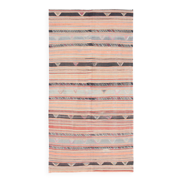 5x9 Rug For Living Room Salmon Green Kilim Rug, 145x288Cm