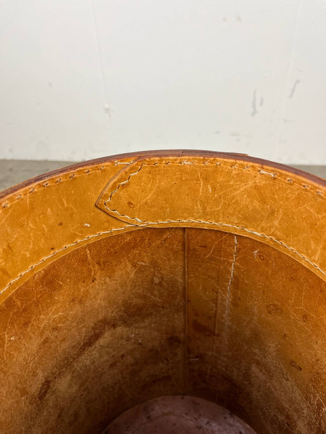 Danish leather wastepaper basket by Torben Orskov in Adnet style