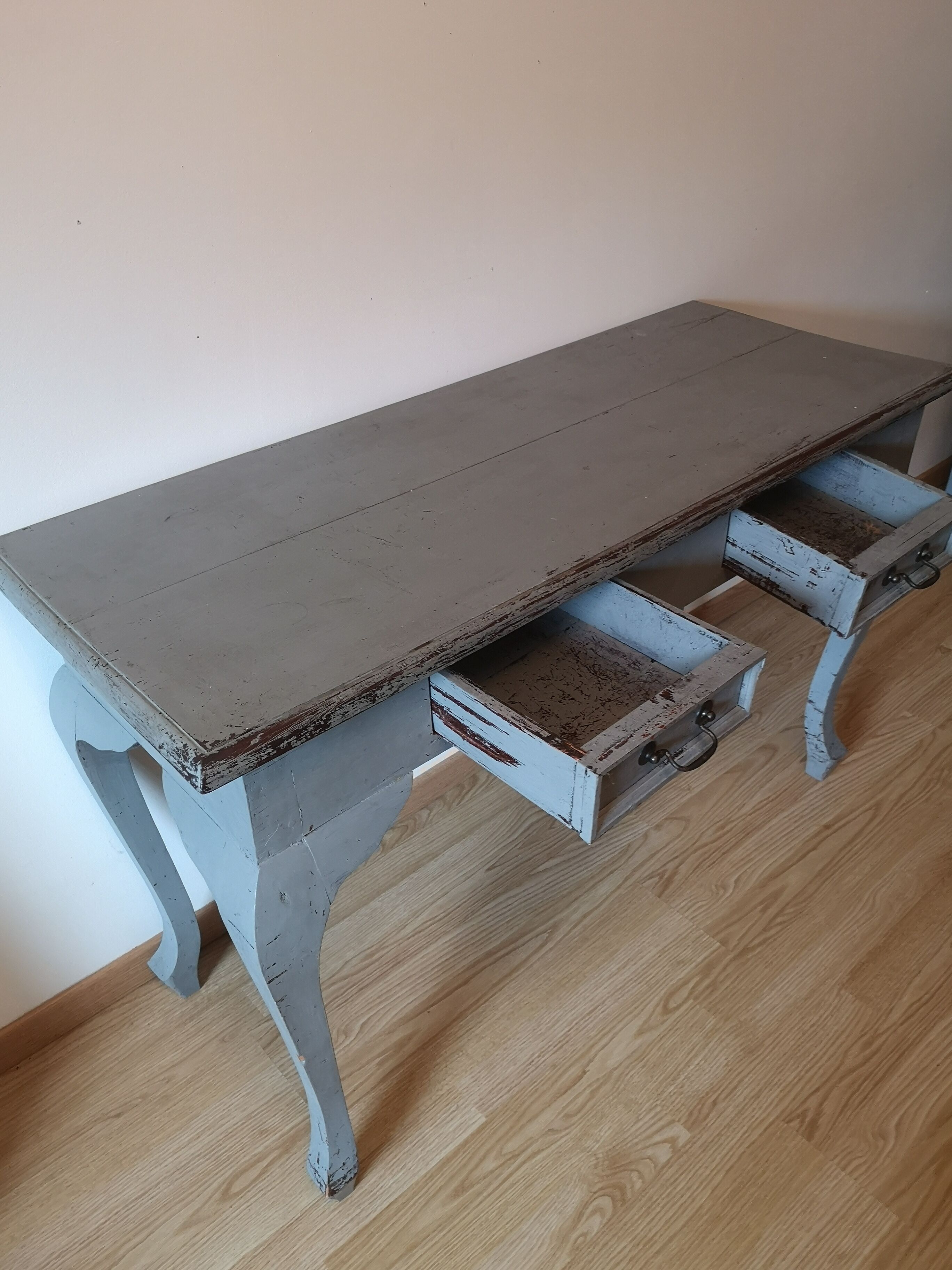 Console en teck vintage grise