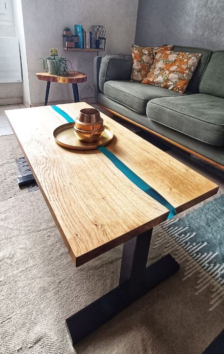 Solid oak epoxy coffee table