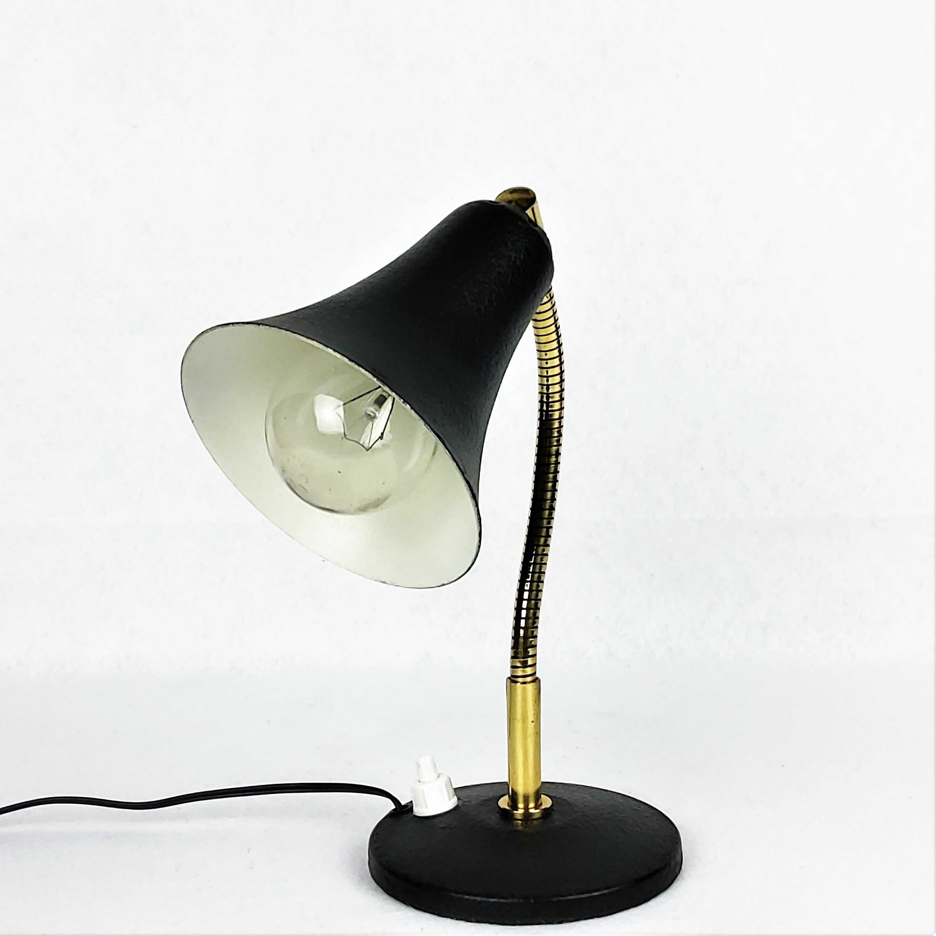 Lamp applies black metal and brass pot 1950