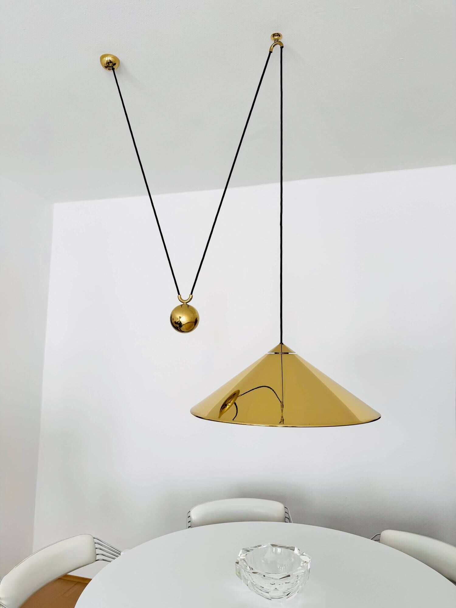 Adjustable Brass Keos Pendant Lamp with Counterweight by Florian Schulz