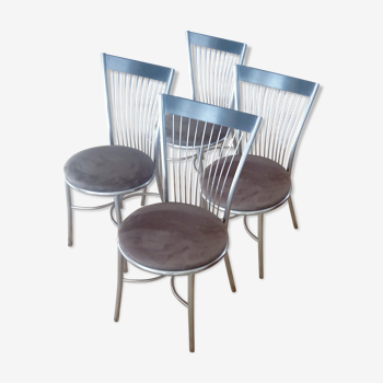 Bistro chairs stainless steel, velvet, wood
