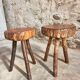 Vintage wooden tripod stools, set of 2, France 1960s