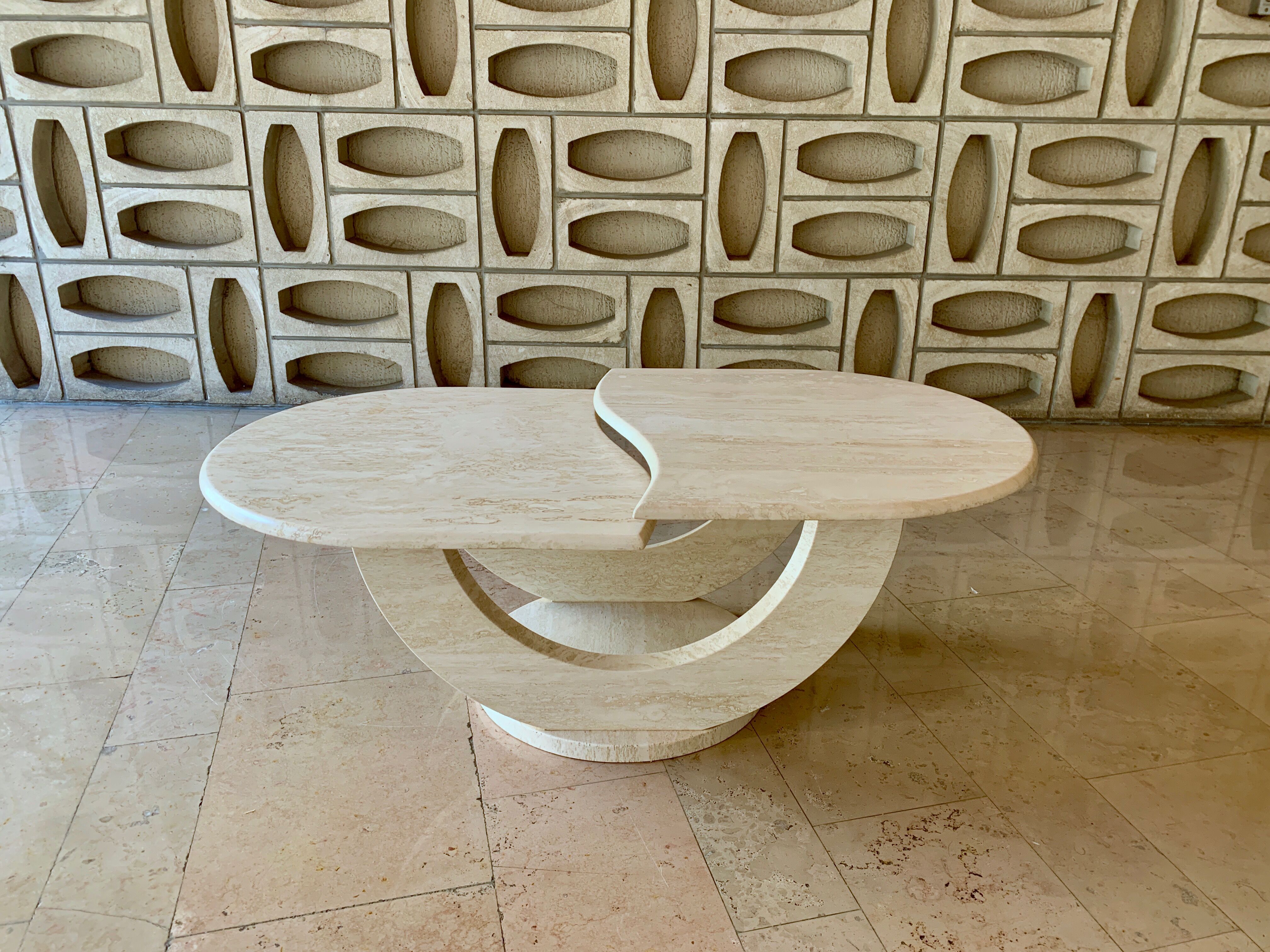 Travertine table with two turntables